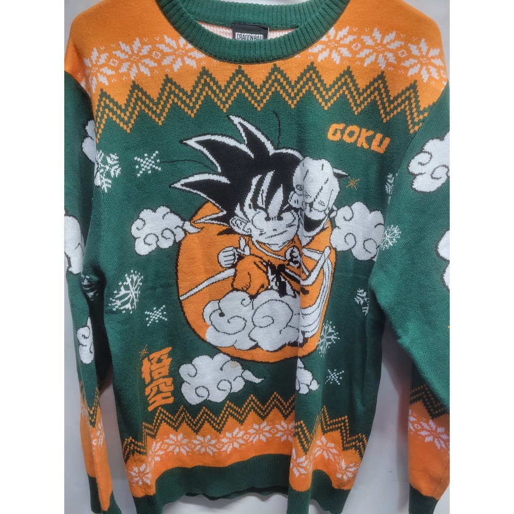 Dragon Ball Goku Ugly Christmas Sweater Green Orange Kid Goku Nimbus Mens Large